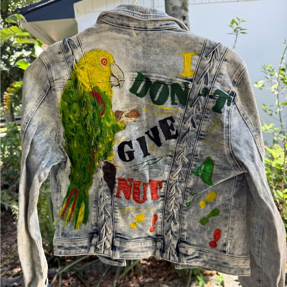 Denim Jacket with Parrot Design